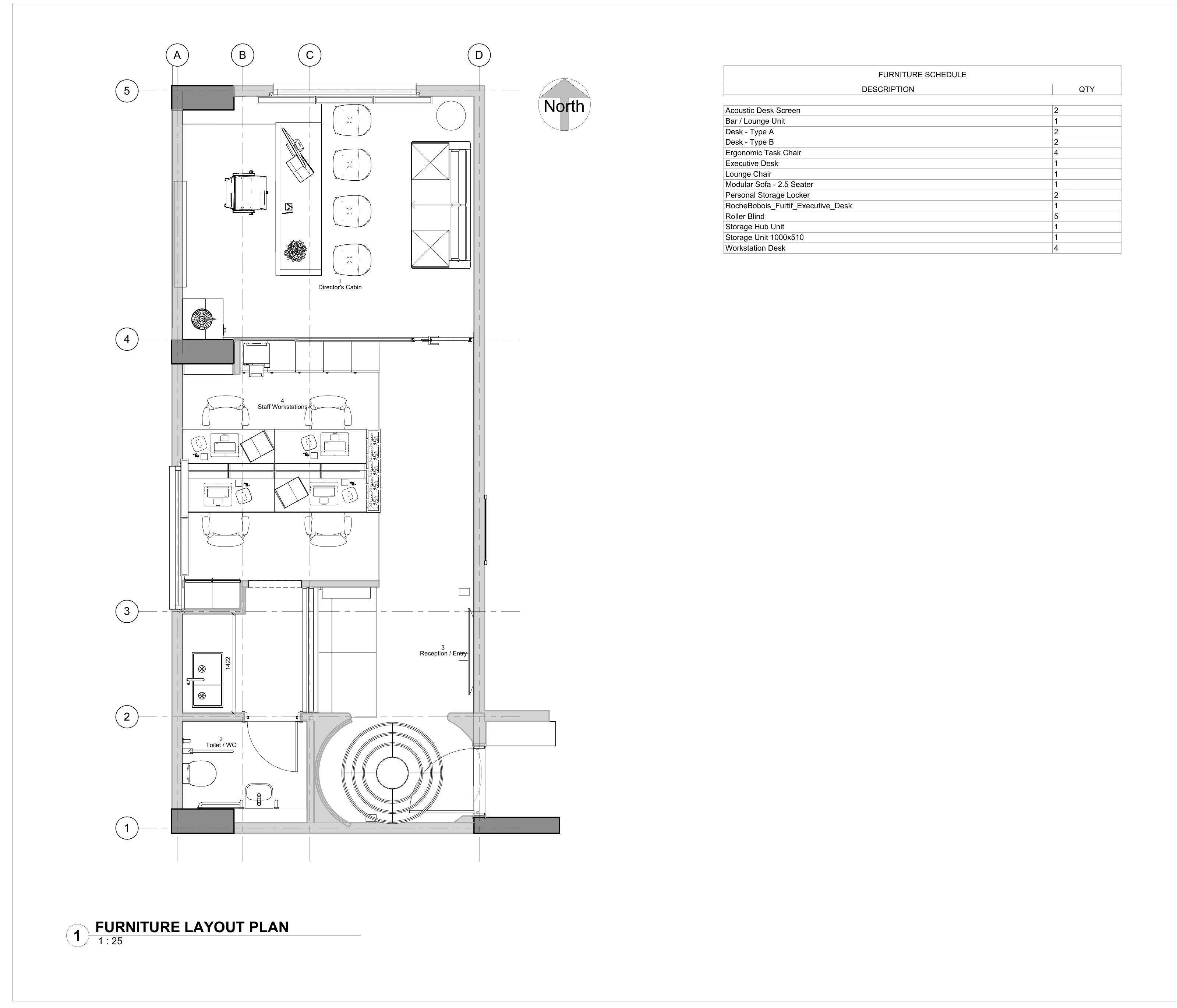 Furniture layout plan with a furniture schedule