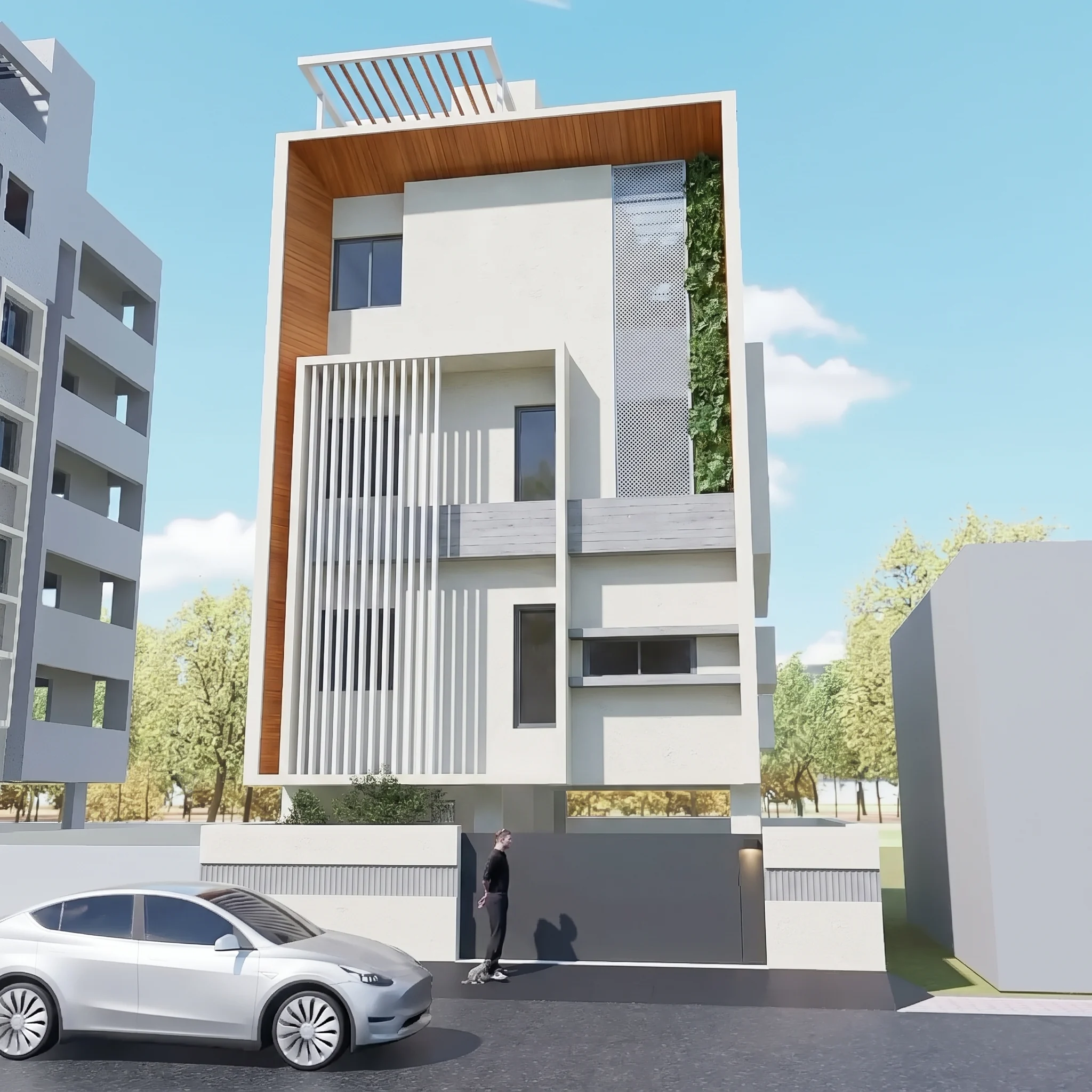 White Fold & Fin facade by day